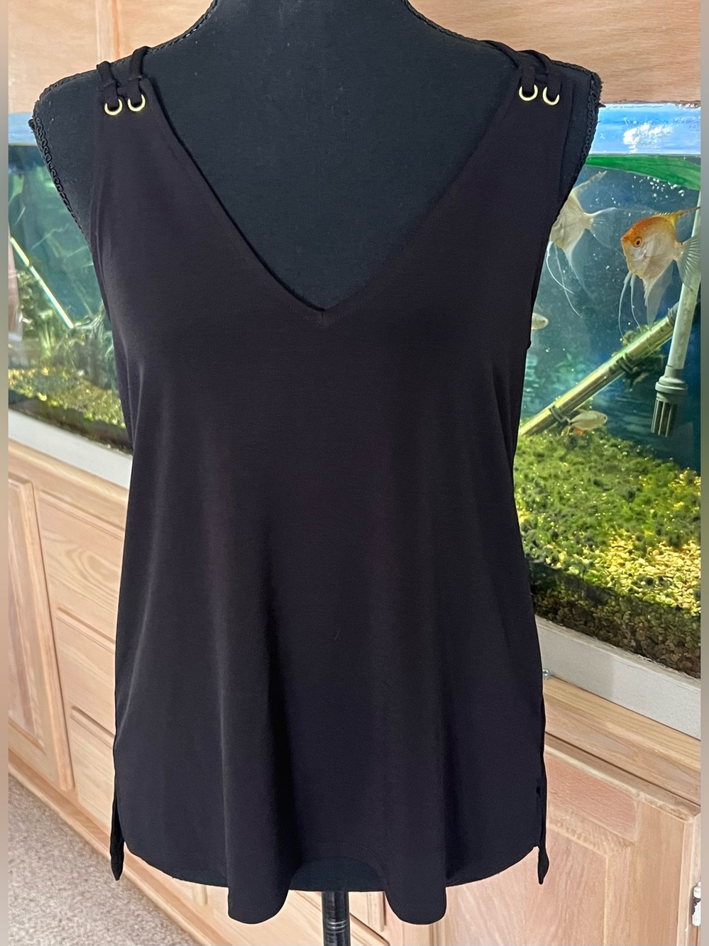 EXPRESS black strappy tank with gold detail